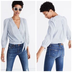 Madewell Wrap Top in Indigo Stripe Blue White Size XS Womens